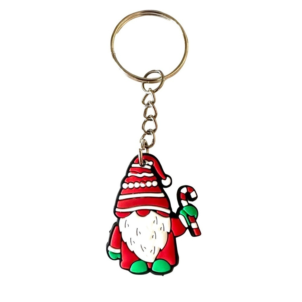 🔴 5 for $10 ONE Christmas Gnome Candy Cane Ring Keychain